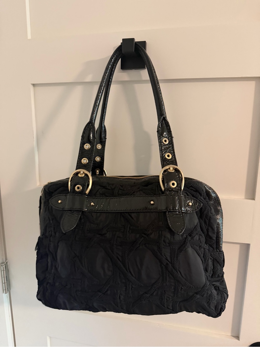 Stuart Weitzman Black Woven Tote Handbag - Women's Everyday Satchel - Picture 2 of 5